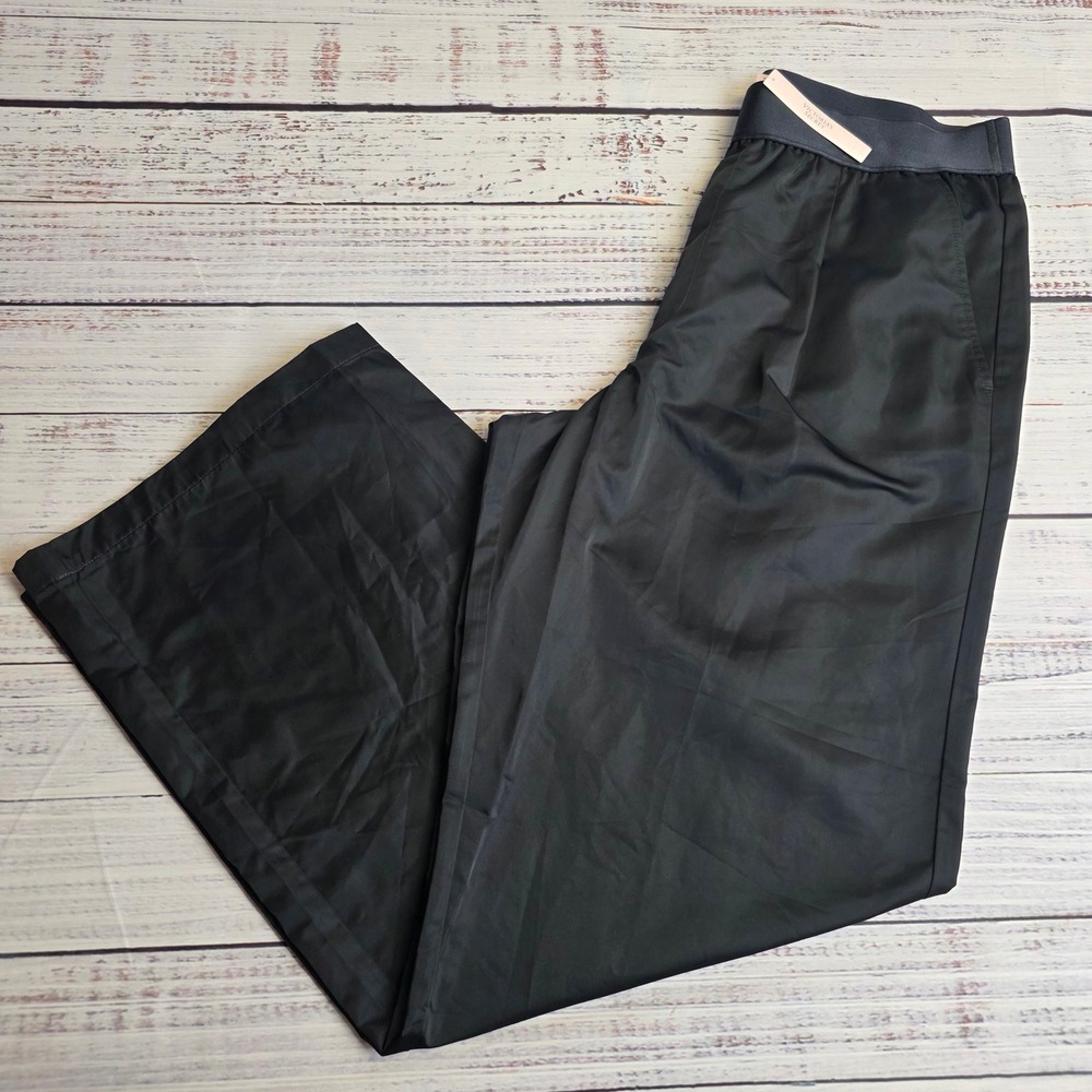 Victorias Secret Lux Glossy Sport Wide Leg Pant Black High Rise Large New w Tags